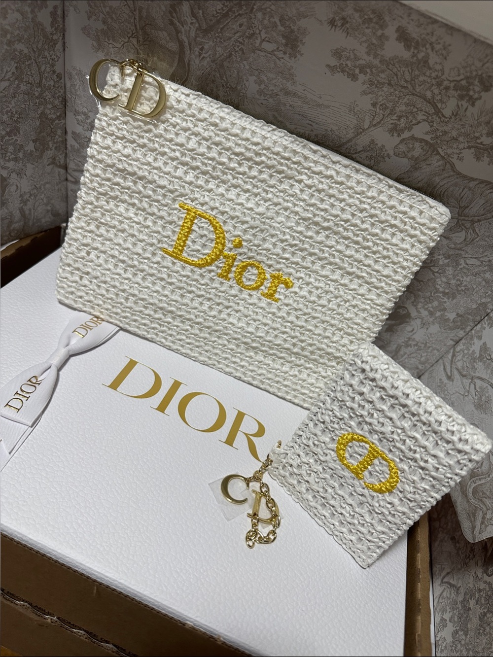 Dior Raffia Summer 2026 White Make Up Bag Trousse Pouch & Mirror 💛🤍